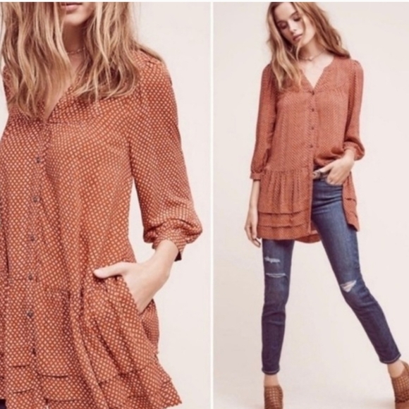 HOLDING HORSES Tops - Women's Anthropologie Holding Horses Small Orange Button Down Blouse